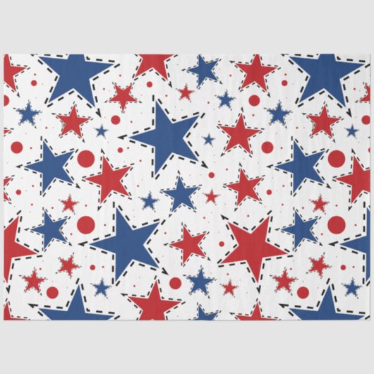 Rood, wit en blauw afdrukpatroon tissuepapier (Voorkant)