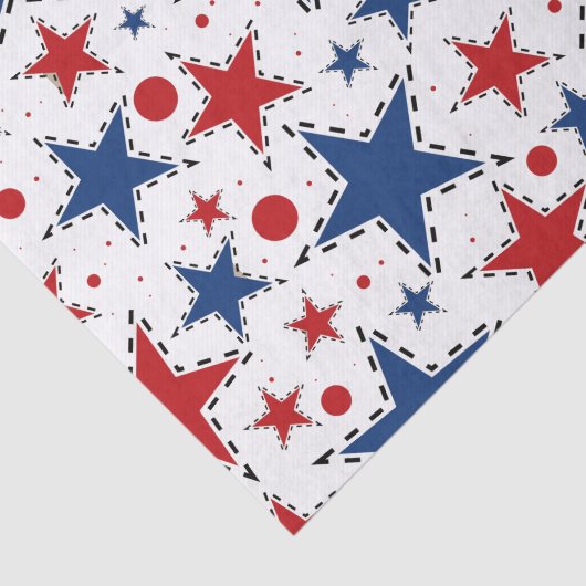 Rood, wit en blauw afdrukpatroon tissuepapier (Detail)