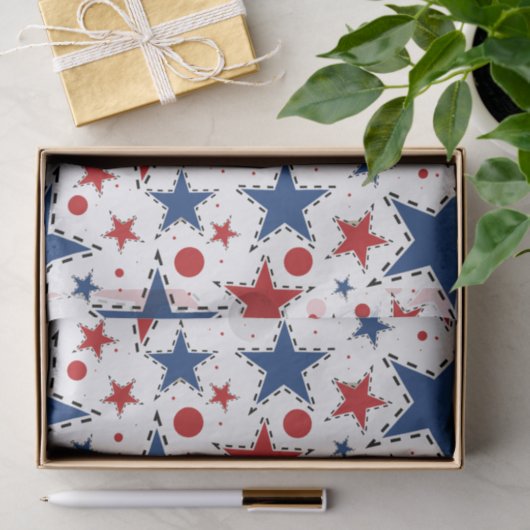 Rood, wit en blauw afdrukpatroon tissuepapier (Geschenk)