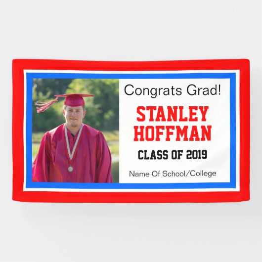 Rood wit en blauw Afstudeerder Eén foto Spandoek (Horizontaal)