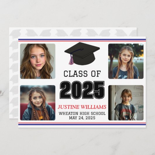 Rood, wit en blauw Afstuderen Aankondiging (Voorkant / Achterkant)