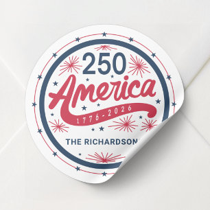 Rood Wit en Blauw America's 250e Verjaardag Ronde Sticker