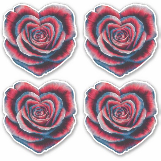 Rood Wit en Blauw Amerikaans Patriottisch Hart Roz Sticker (Voorkant)