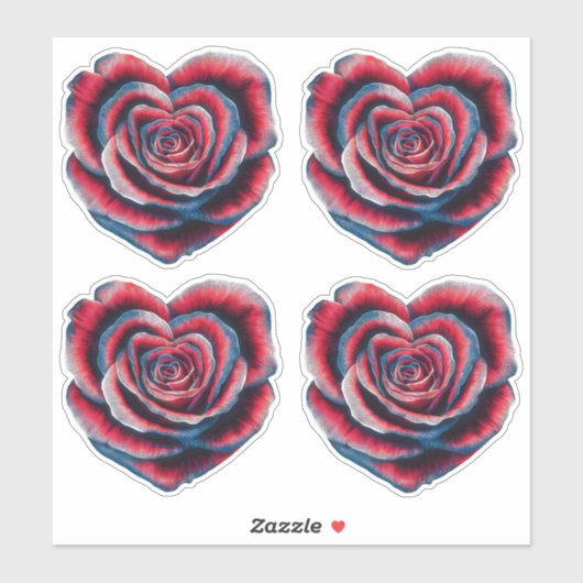 Rood Wit en Blauw Amerikaans Patriottisch Hart Roz Sticker (Vel)