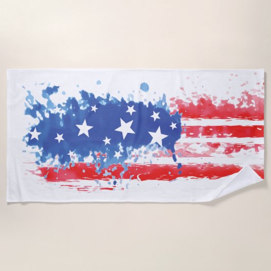 Rood Wit en Blauw Amerikaans Vlag Splatter Strandlaken (Voorkant)