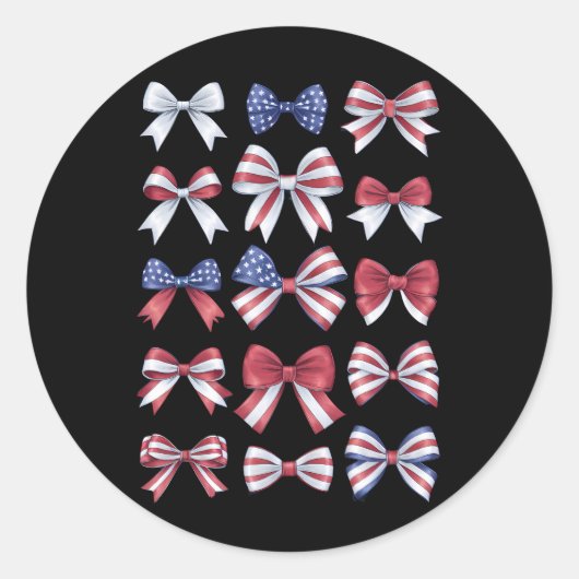 Rood wit en blauw Amerikaanse Coquette Bows 4 juli Ronde Sticker (Voorkant)