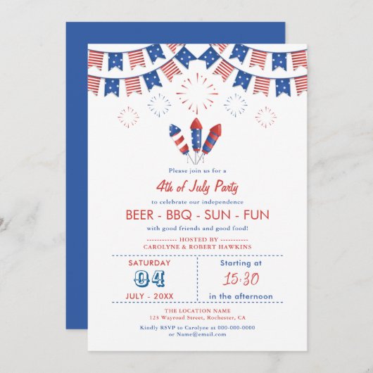 Rood, wit en blauw-Amerikaanse vlag op 4 juli Kaart (Voorkant / Achterkant)