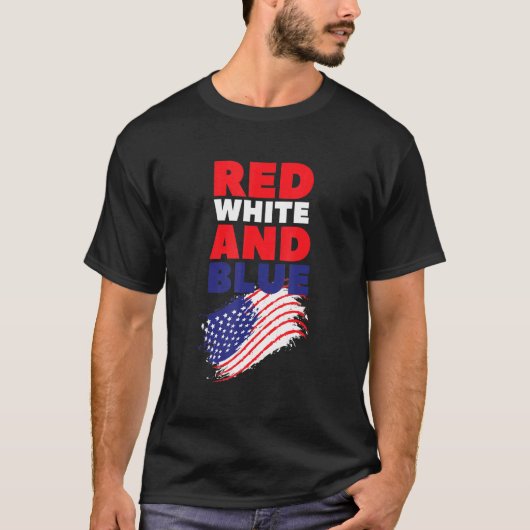 Rood Wit en Blauw Amerikaanse Vlag USA T-shirt (Voorkant)
