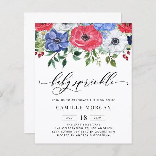 Rood, wit en blauw Anemone Baby shower (Voorkant / Achterkant)