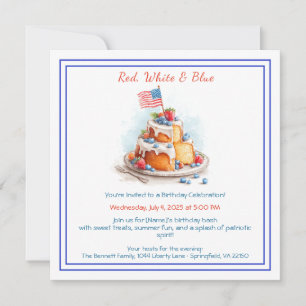 Rood Wit en Blauw Aquarel Verjaardagsuitnodiging  Feestdagenkaart