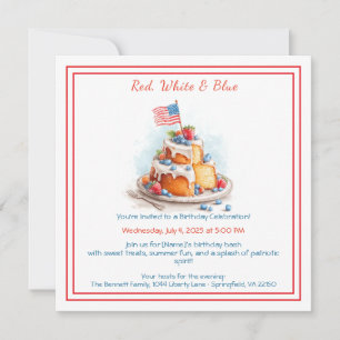 Rood Wit en Blauw Aquarel Verjaardagsuitnodiging  Feestdagenkaart