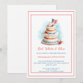 Rood Wit en Blauw Aquarel Verjaardagsuitnodiging Kaart (Voorkant / Achterkant)