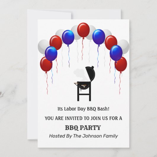 Rood Wit en Blauw Arbeidsdag BBQ Party Uitnodiging (Voorkant)