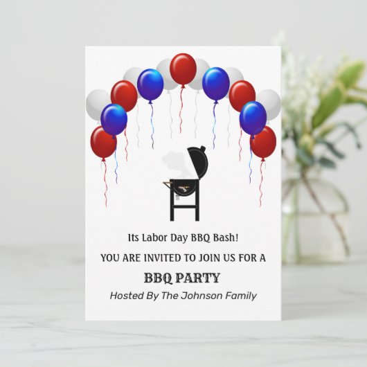 Rood Wit en Blauw Arbeidsdag BBQ Party Uitnodiging (Staand voorkant)