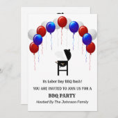 Rood Wit en Blauw Arbeidsdag BBQ Party Uitnodiging (Voorkant / Achterkant)