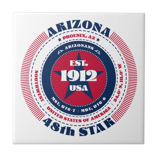 Rood, wit en blauw Arizona keramische Tegel Tegeltje (Voorkant)