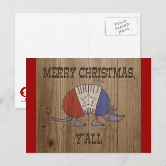 Rood, Wit en Blauw Armadillo-Merry Christmas Y'al Feestdagenkaart (Voorkant / Achterkant)
