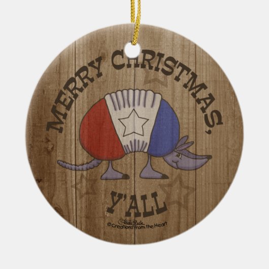 Rood, Wit en Blauw Armadillo-Merry Christmas Y'al Keramisch Ornament (Voorkant)