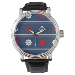 Rood wit en blauw autisch patroon horloge