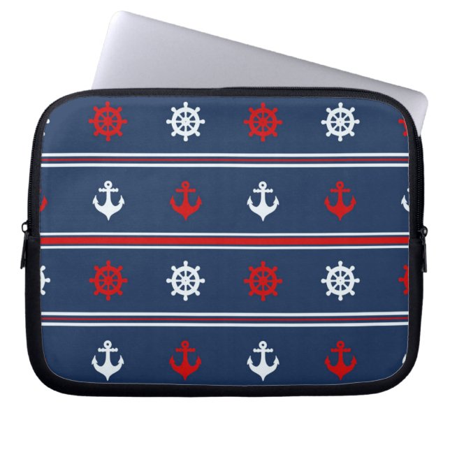 Rood wit en blauw autisch patroon laptop sleeve (Voorkant)