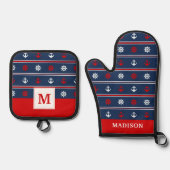 Rood wit en blauw autisch patroon ovenwant & pannenlap set (Voorkant)