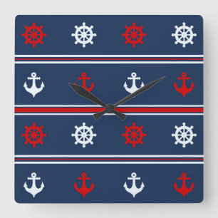 Rood wit en blauw autisch patroon vierkante klok