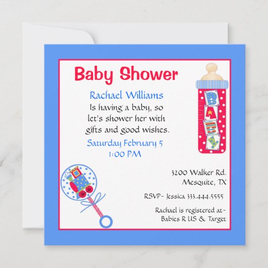 Rood, Wit en Blauw Baby shower Uitnodiging (Voorkant)