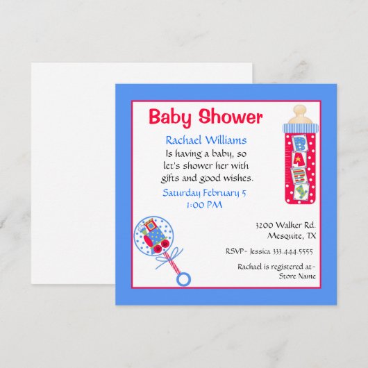 Rood, Wit en Blauw Baby shower Uitnodiging (Voorkant / Achterkant)
