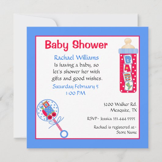 Rood, Wit en Blauw Baby shower Uitnodiging (Voorkant)