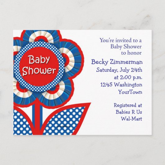Rood, wit en blauw Baby shower Uitnodiging Briefkaart (Voorkant)