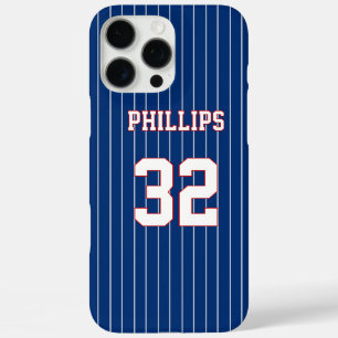 Rood Wit en Blauw Baseball Jersey Naam Nummer iPhone 16 Pro Max Hoesje