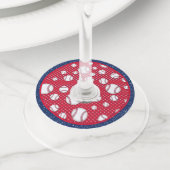 Rood wit en blauw Baseball Wijnglaslabel (Dichtbij)