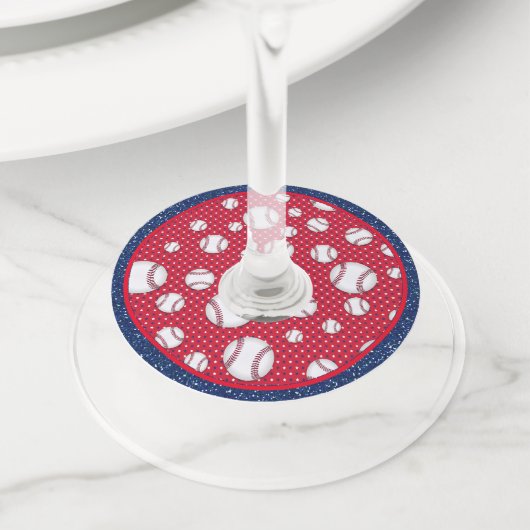 Rood wit en blauw Baseball Wijnglaslabel (Dichtbij)