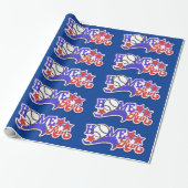 Rood wit en blauw Baseball Wrapping Paper Cadeaupapier (Uitgerold)