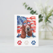 Rood Wit en Blauw Basset Hound Hond 4 juli Feestdagenkaart (Staand voorkant)