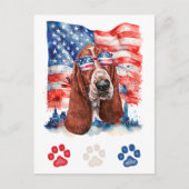 Rood Wit en Blauw Basset Hound Hond 4 juli Feestdagenkaart (Voorkant)
