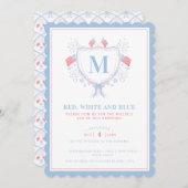 Rood, Wit en Blauw BBQ 4 juli Monogram Crest Kaart (Voorkant / Achterkant)