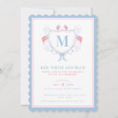 Rood, Wit en Blauw BBQ 4 juli Monogram Crest Kaart (Voorkant)