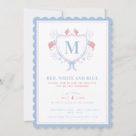 Rood, Wit en Blauw BBQ 4 juli Monogram Crest Kaart