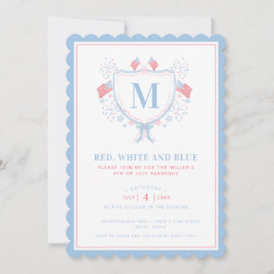 Rood, Wit en Blauw BBQ 4 juli Monogram Crest Kaart