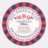 Rood, wit en blauw BBQ 4 juli Partij Ronde Sticker (Voorkant)