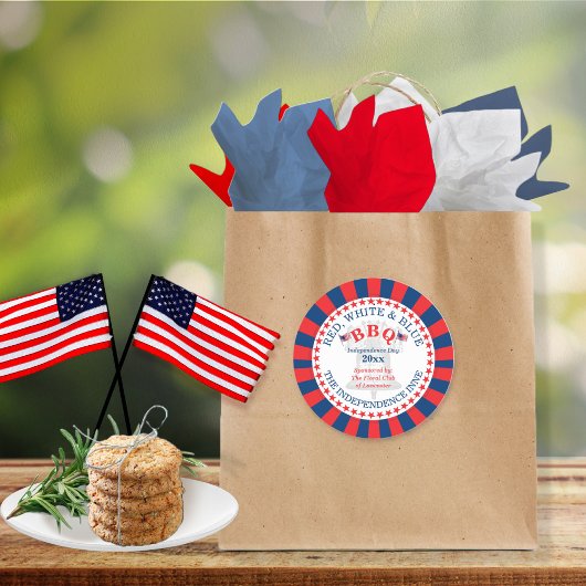 Rood, wit en blauw BBQ 4 juli Partij Ronde Sticker