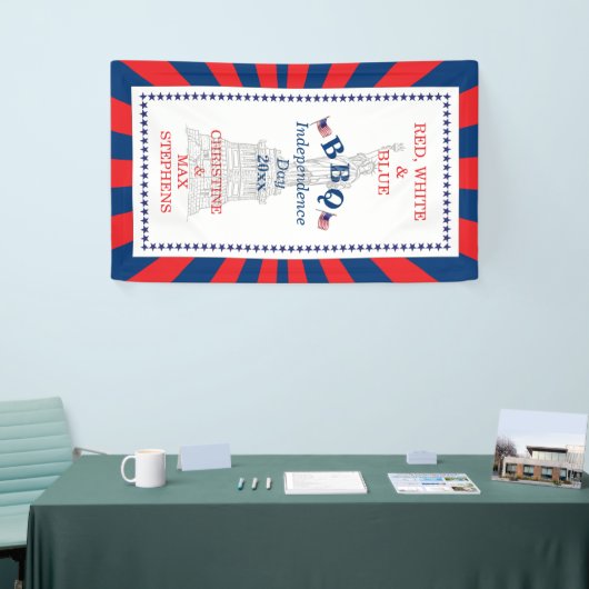 Rood, wit en blauw BBQ 4 juli Partij Spandoek (Beurs)