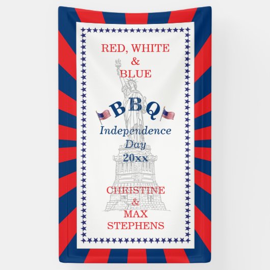 Rood, wit en blauw BBQ 4 juli Partij Spandoek (Verticaal)
