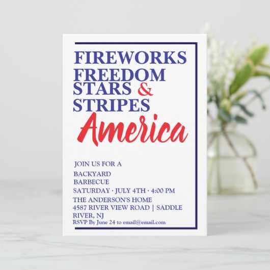 Rood wit en blauw BBQ-feest Kaart (Staand voorkant)