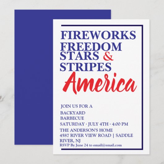 Rood wit en blauw BBQ-feest Kaart (Voorkant / Achterkant)