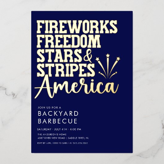 Rood Wit en Blauw BBQ Party Uitnodiging (Voorkant)