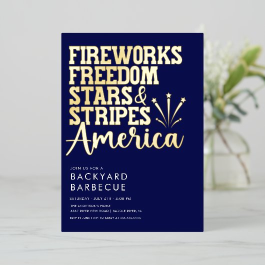 Rood Wit en Blauw BBQ Party Uitnodiging (Staand Voorkant)