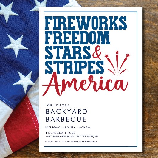 Rood Wit en Blauw BBQ Party Uitnodiging