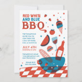 Rood, Wit en Blauw BBQ Vierde van Juli Feest Kaart (Voorkant)